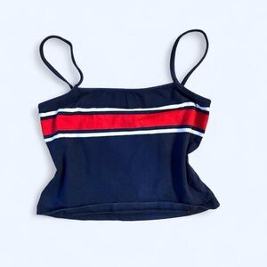 Vintage Brandy Melville Navy and Red Striped Crop Top